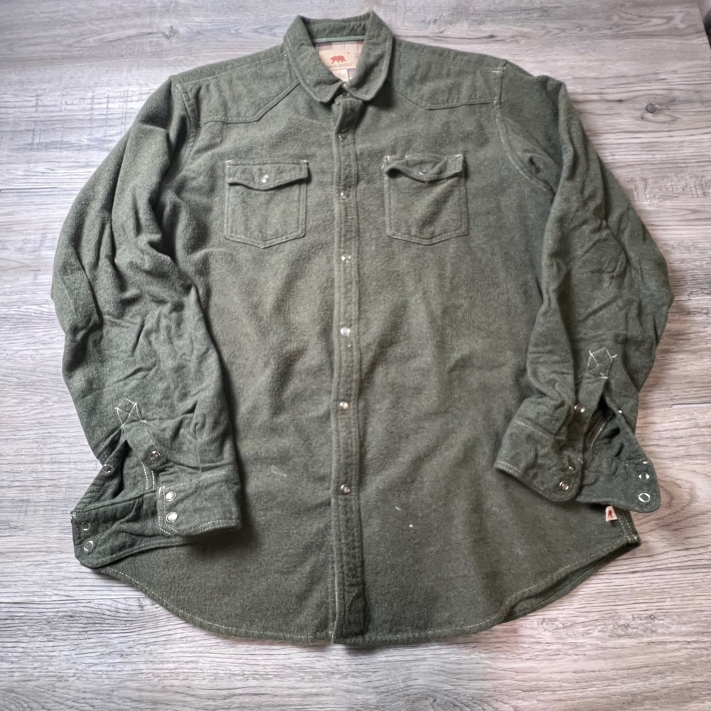 Dakota Grizzly‎ Flannel Shirt Mens XL Green Western Snap Heavyweight Cotton 02
